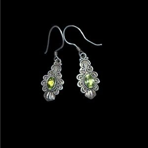 Vintage Sterling Silver and Peridot Earrings 1.25”
